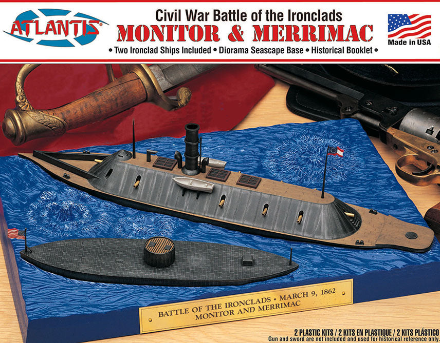 Atlantis Models 1/210 USS Monitor & 1/300 Merrimack Civil War Ironclad Ships Set (formerly Lindberg) Kit
