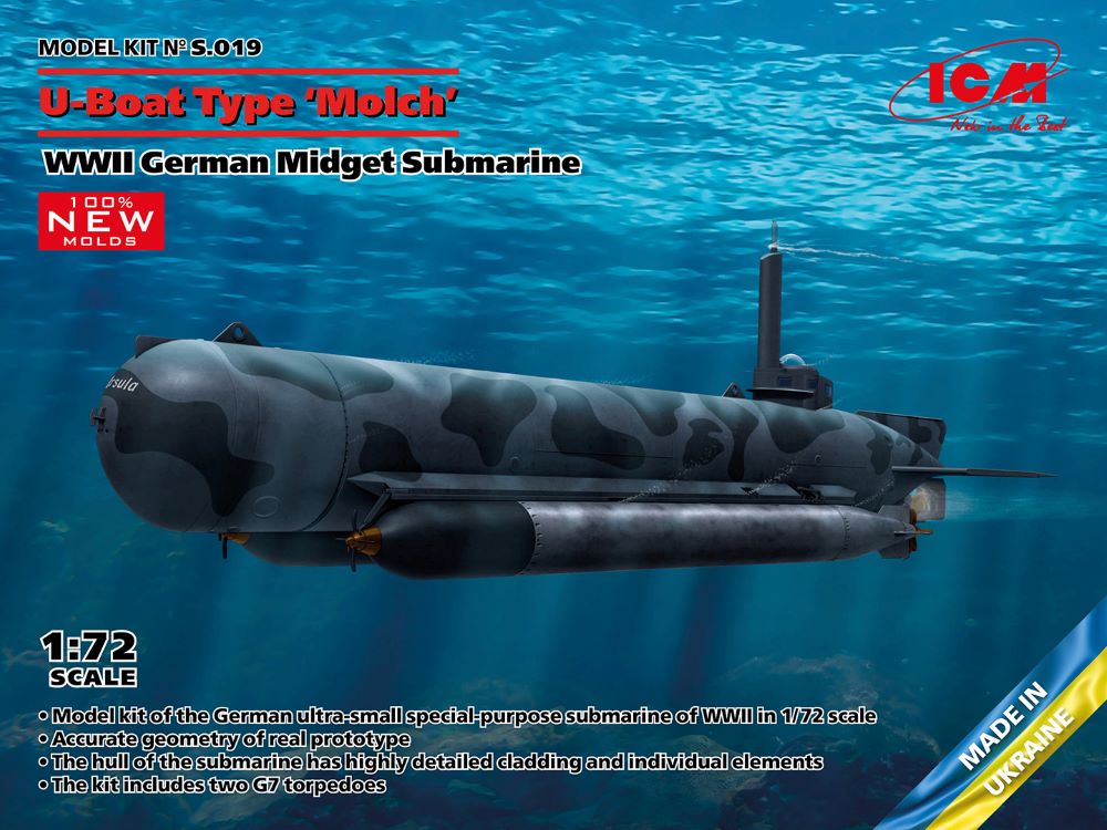 ICM 1/72 WWII German U-Boat Type Molch Midget Submarine Kit