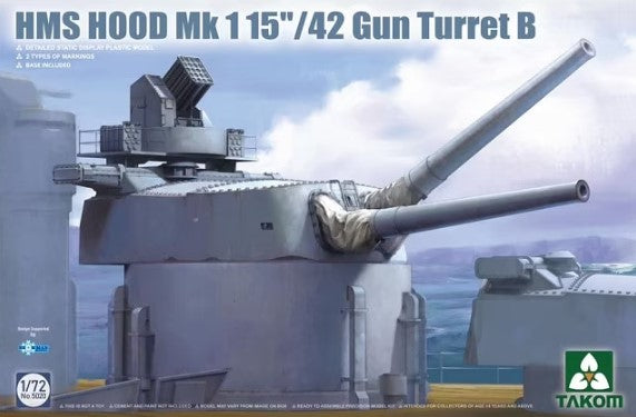 Takom 1/72 HMS Hood British Battlecruiser w/Mk1 15"/42 Gun Turret B (New Tool) Kit