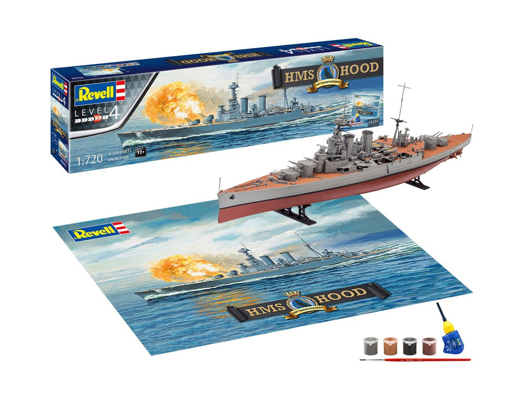 Revell Germany 1/720 HMS Hood Battleship 100th Anniversary (includes poster) w/Paint & Glue Kit