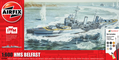Airfix 1/600 HMS Belfast Light Cruiser Gift Set w/Paint & Glue Kit