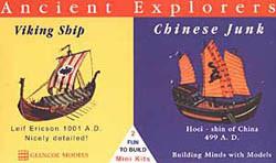 Glencoe Ships 1/120 Ancient Explorers 3-1/2" Viking & 1-1/2" Chinese Junk Ships Kit