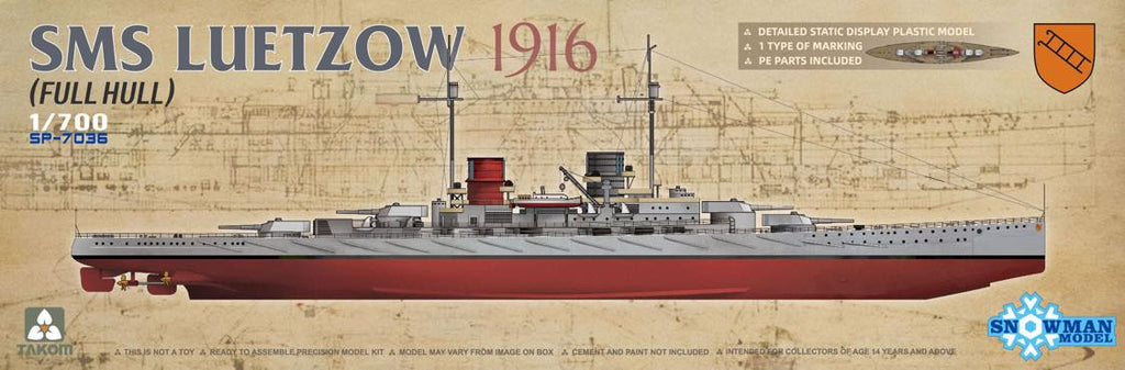 Takom Ships 1/700 SMS Lutzow 1916 German Battlecruiser (New Tool) Kit